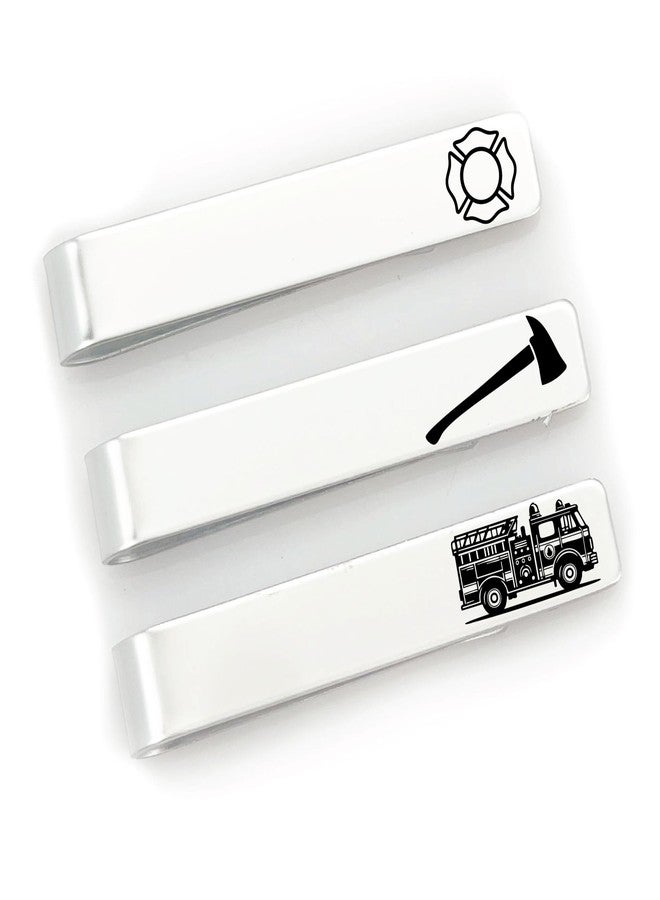 SM Design Firefighter Tie Clip Set of 3 - Fire Helmet, Maltese Cross & Axe Design - Stainless Steel Silver Tie Bars for Men - Fireman Gift, First Responder Fire Dept Clip for Him FBA-FIREFIGHTER-3-TIE - Image 1
